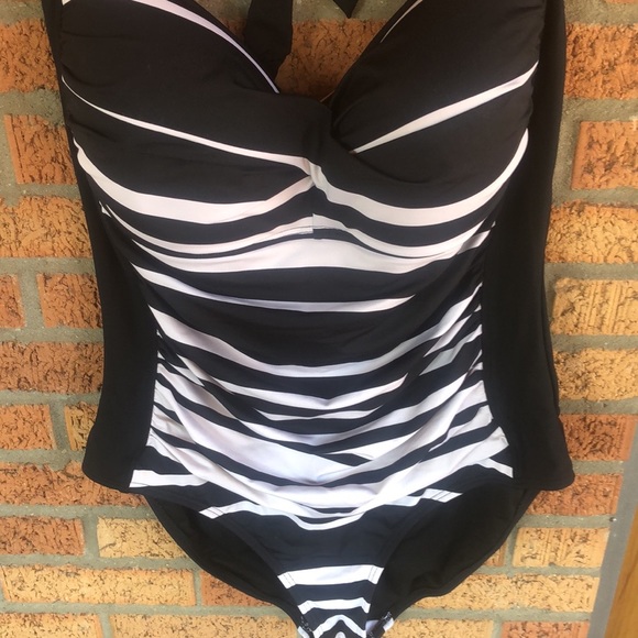 Black and White Halter Bathing Suit - Picture 1 of 4